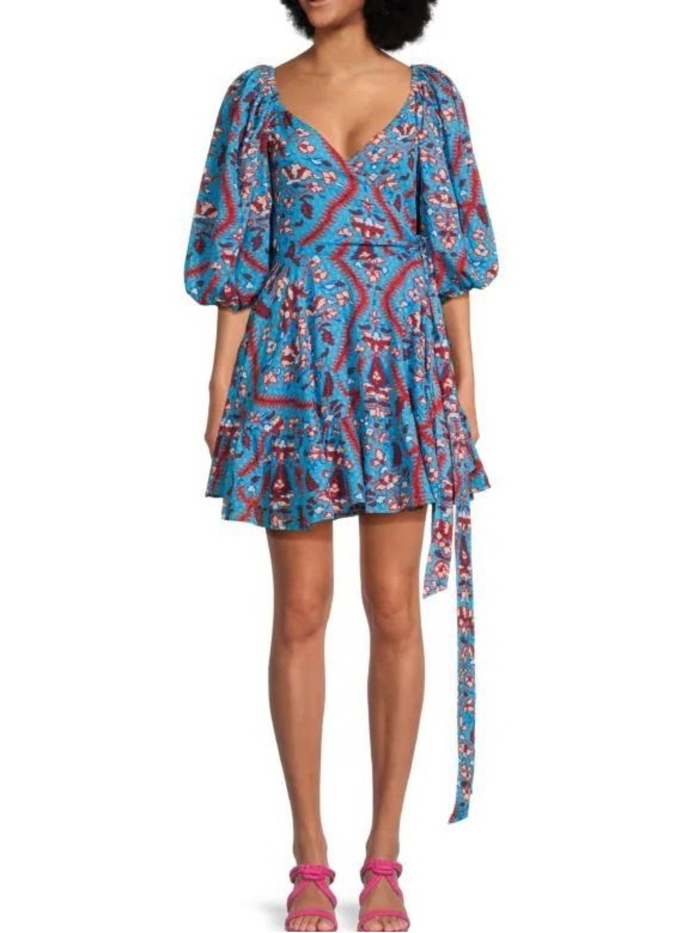 $495 NWT RHODE “Darya” Wrap Mini Dress in Plumeria Sky Sz X-Small